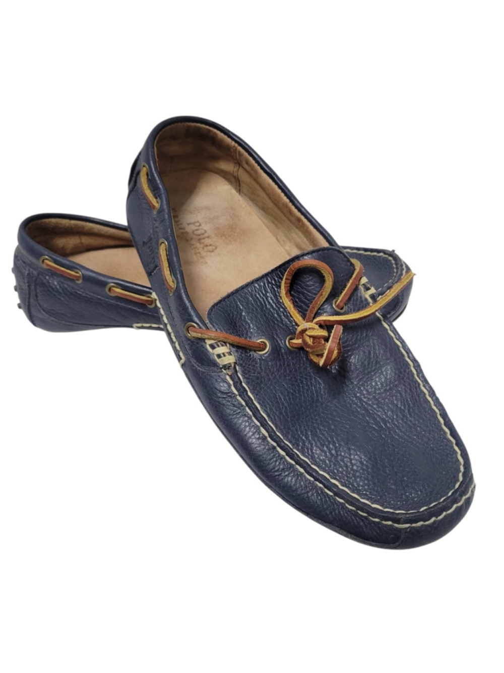 Polo Ralph Lauren Blue Wyndings "So-Dry" Leather Driver Moccasin Loafer Size 9.5